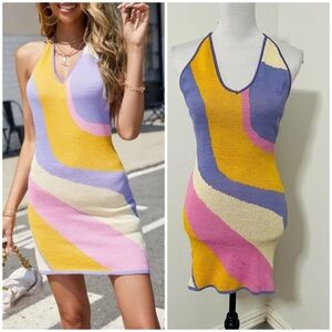 UNSEEN Women Size Small Sexy Backless Bodycon Mini Colorful Backless Knit Dress